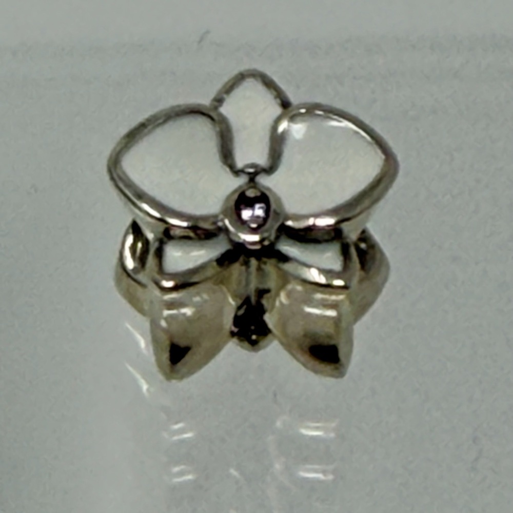 White Orchid Flower Charm 925 Sterling - Picture 3 of 5